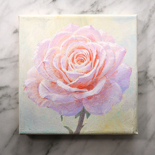 ピンクの薔薇　油絵　原画　手描き 絵画 油絵 ばら（ピンクのバラ） （岡島哲夫） 【肉筆】【油絵
