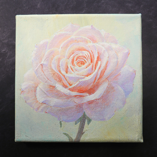 原画 バラ 幸せになる 15㎝角 アクリル画 手描き 淡いピンク色 シック
