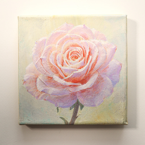 原画 バラ 幸せになる 15㎝角 アクリル画 手描き 淡いピンク色 シック