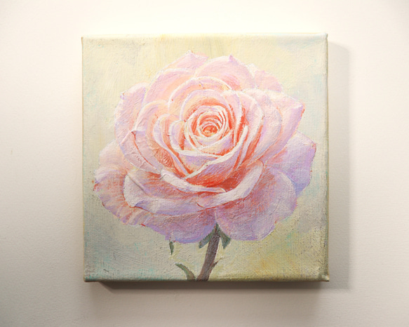 原画 バラ 幸せになる 15㎝角 アクリル画 手描き 淡いピンク色