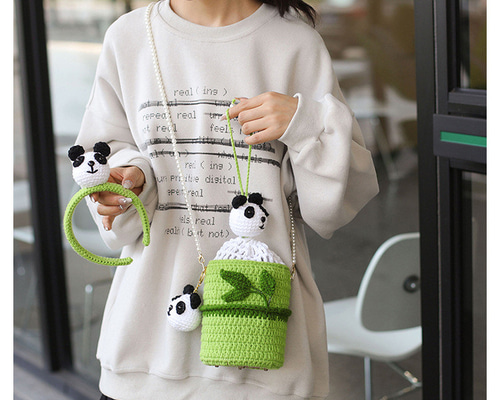 ぱんださん様 ヘアパック❻H. 2-in-1 手作りかぎ針編みバッグ ヘアピン かわいいパンダ クロスボディ