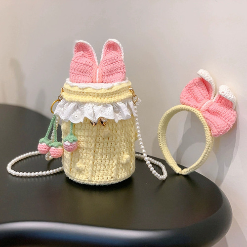 2-in-1 手作りかぎ針編みバッグ ヘアピン かわいいパンダ クロスボディ