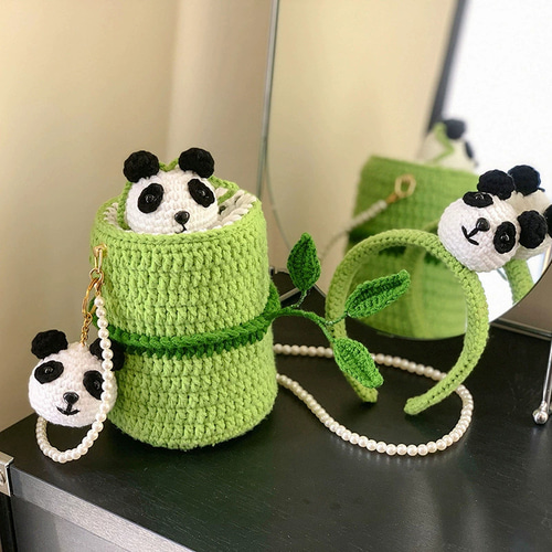2-in-1 手作りかぎ針編みバッグ ヘアピン かわいいパンダ クロスボディ