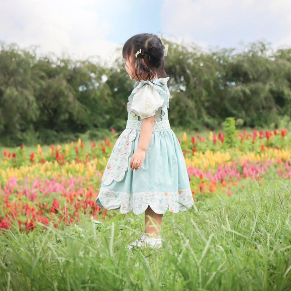 受注製作 size80cm～140cm 彩りワンピꕤ パッチワークエプロンワンピース yukiemon 19枚目の画像