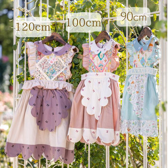 受注製作 size80cm～140cm 彩りワンピꕤ パッチワークエプロンワンピース yukiemon 7枚目の画像