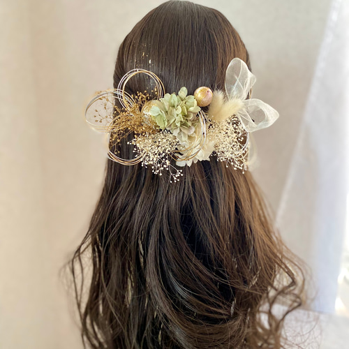 送料無料 紫陽花の色が選べる 和玉とミニリボンのドライフラワー髪飾り