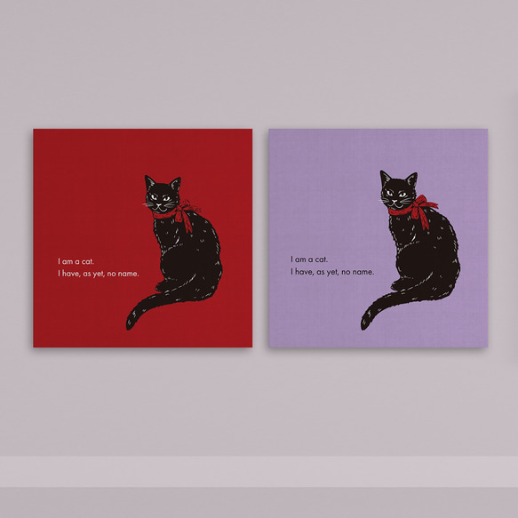 9色] 黒猫のレトロ風アートキャンバスボード（長方形・正方形