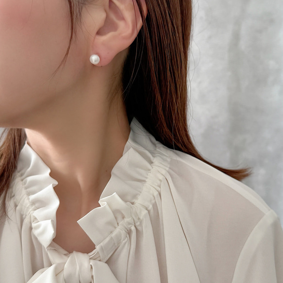 淡水パール 8mm 樹脂イヤリング | 金属アレルギー対応 | フォーマル