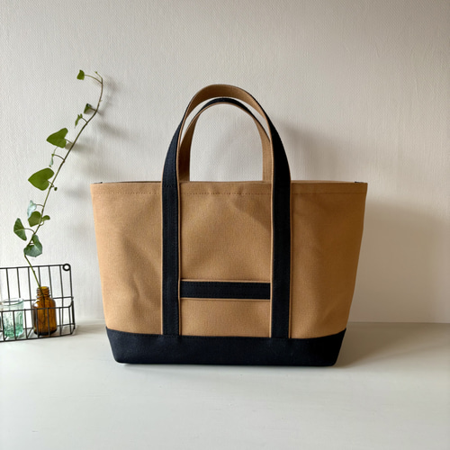 Mベーシック帆布トートバッグ〈モカ×くろ〉 トートバッグ Rcono