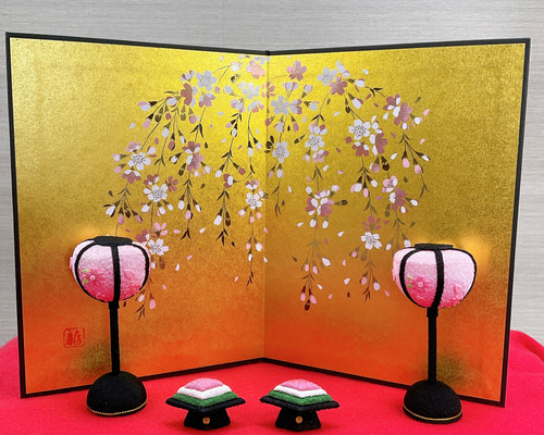 【希少！！】 雛道具【桜金屏風＆ぼんぼり＆菱餅】ひな祭り お人形とご一緒に 雛人形・ひな祭り