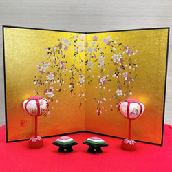 雛道具【桜ぼんぼり小 一対＆桜橘＆菱餅一対】お雛様 雛人形 ちりめん
