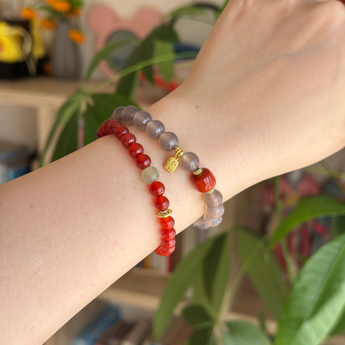 レッドアゲート（紅瑪瑙）と晴水和田玉 ブレスレット ブレスレット