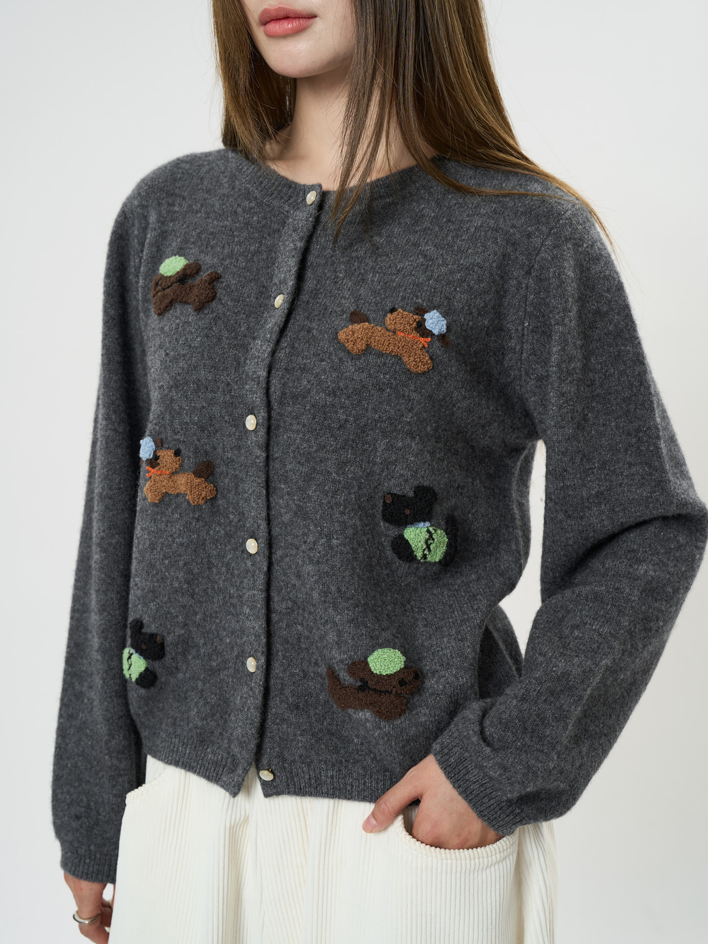 秋冬の子犬ジャカードウールのカーディガン 5216