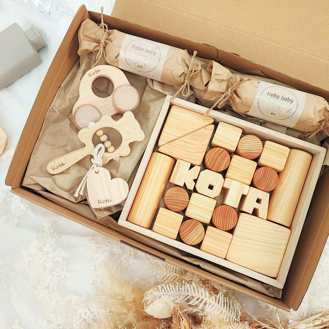 【送料無料】木のおもちゃ5点set・Mサイズ・名入れ・出産祝い【対象年齢０歳～・PSC認証】