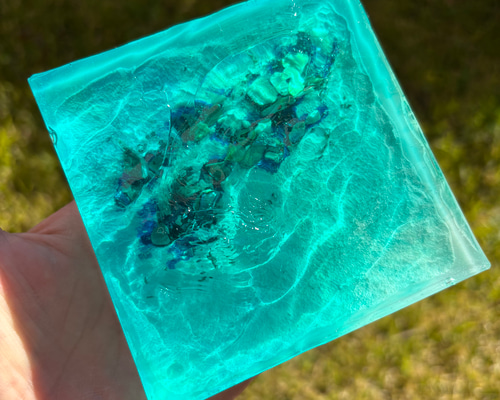 レジン 海アート さざなみ 波紋 砂紋 10×10cm ライト付