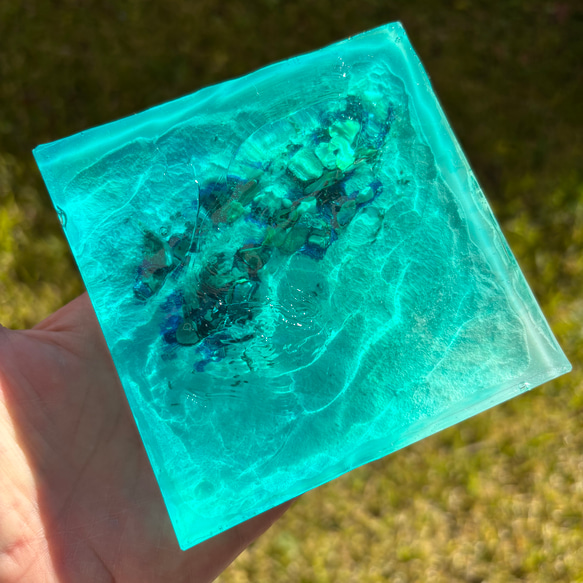 【KazuYuki様】レジン　海アート　砂紋　波紋　B5　ライト付　No.922 レジン 海アート さざなみ 波紋 砂紋 10×10cm ライト付