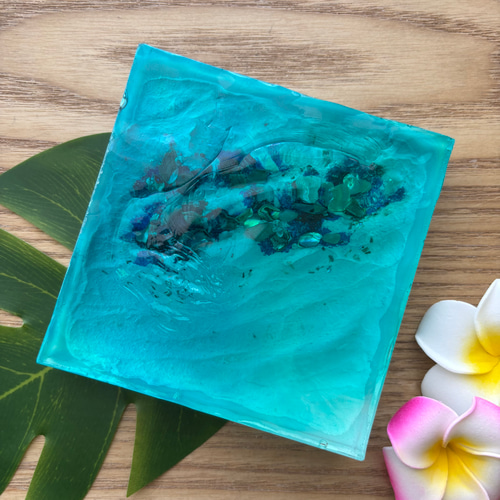 レジン 海アート さざなみ 波紋 砂紋 10×10cm ライト付 オーシャン