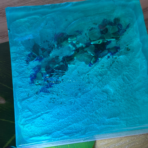 レジン 海アート さざなみ 波紋 砂紋 10×10cm ライト付