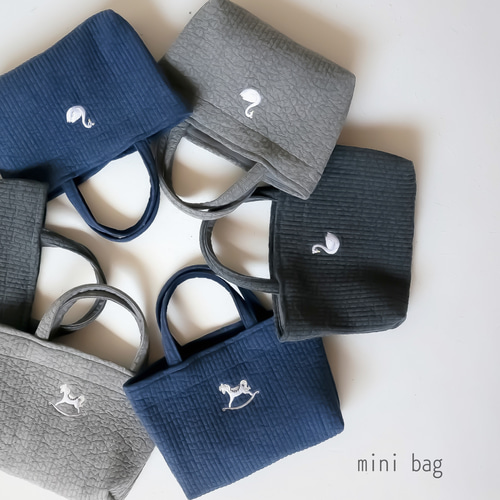 Yer_shop限定 木馬・白鳥 刺繍入り ミニトートヌビバッグ【3カラー