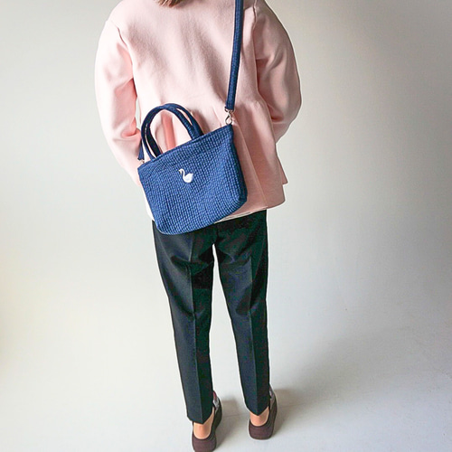 Yer_shop限定 木馬・白鳥 刺繍入り ミニトートヌビバッグ【3カラー