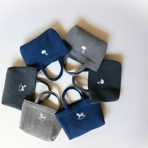 Yer_shop限定 木馬・白鳥 刺繍入り ミニトートヌビバッグ【3カラー
