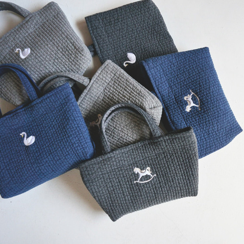 Yer_shop限定 木馬・白鳥 刺繍入り ミニトートヌビバッグ【3カラー