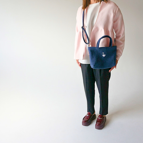 Yer_shop限定 木馬・白鳥 刺繍入り ミニトートヌビバッグ【3カラー
