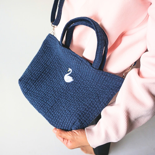 Yer_shop限定 木馬・白鳥 刺繍入り ミニトートヌビバッグ【3カラー