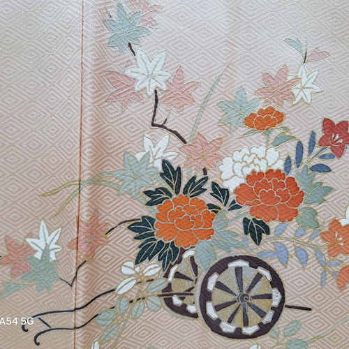 薄オレンジ色地に花々訪問着コーディネートフルセット 正絹 袷 薄オレンジ色地に花々訪問着コーディネートセット 正絹 袷