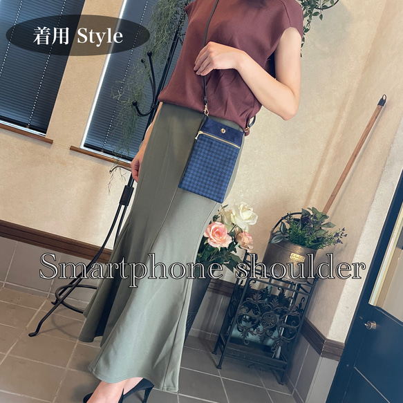 スマホショルダー フラワーアート×ブラック ベージュ/サコッシュポシェット スマホポーチ サブバッグ/合皮◎ギフト母の日 16枚目の画像