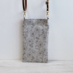 スマホショルダー フラワーアート×ブラック ベージュ/サコッシュポシェット スマホポーチ サブバッグ/合皮◎ギフト母の日 13枚目の画像