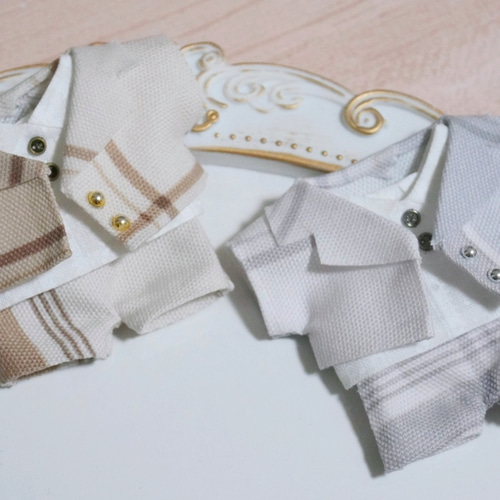 A148【ばにゃ様】10cmサイズ ぬい服 オーダー ジャケット風セットアップ コスプレ ミニ洋服 10cm 上下セット ぬいぐるみ用 20cm