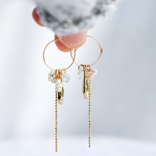 お取り置きです♡14kgf アメトリンダイヤカットチャーム 14KGF スティックチャーム×小粒パールのフープピアス《チャーム