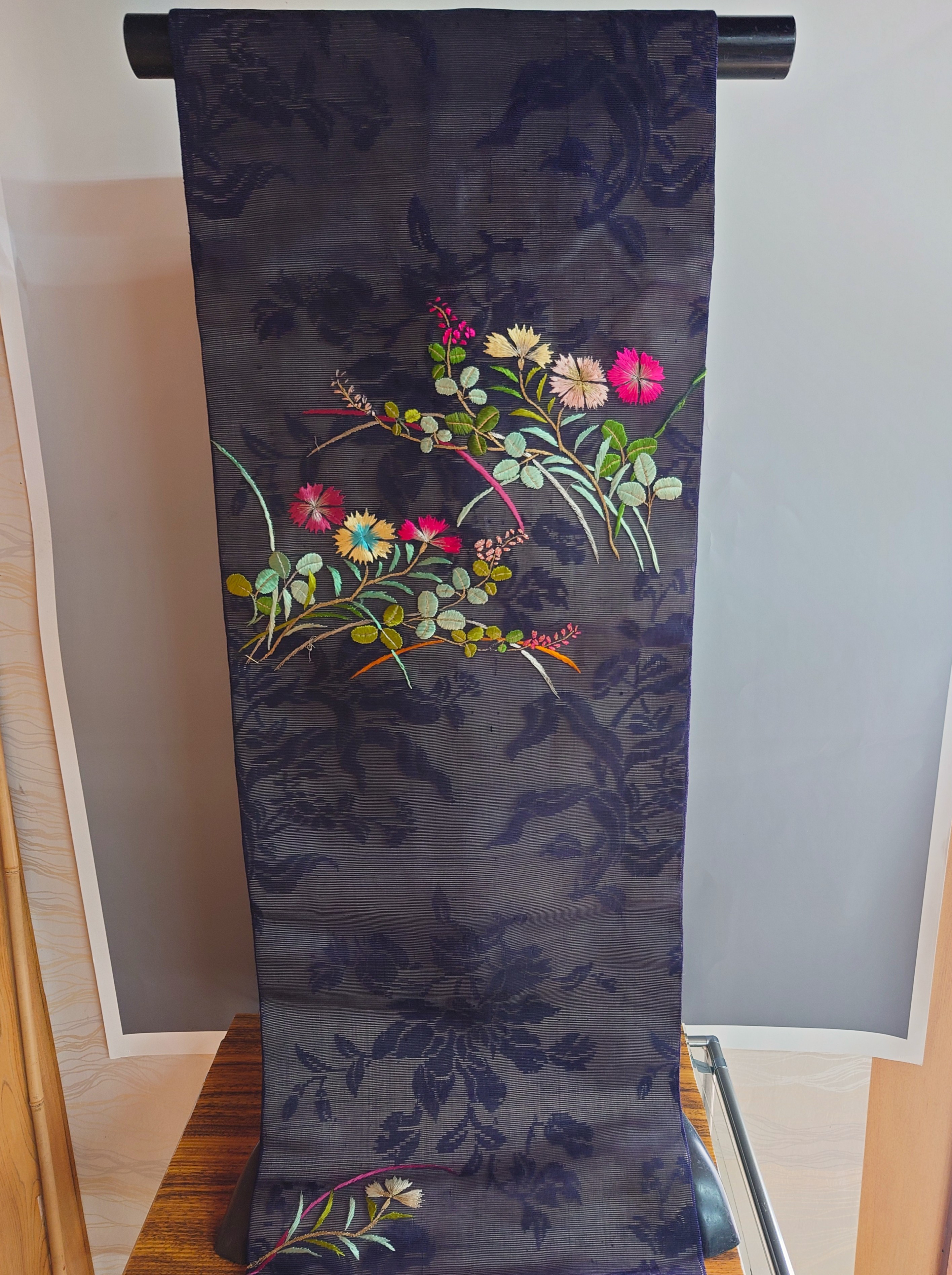 【名古屋帯】紋紗　植物柄刺繍アンティーク帯 11,880円