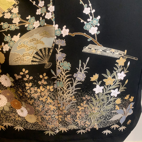 新作＊黒留袖の着物リメイク衿つきAライン＊フォーマル