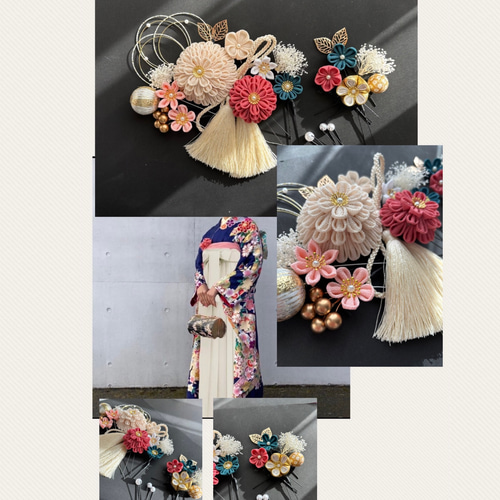 つまみ細工 髪飾り 成人式 卒業式 結婚式 ヘア飾り 可愛い アイボリー