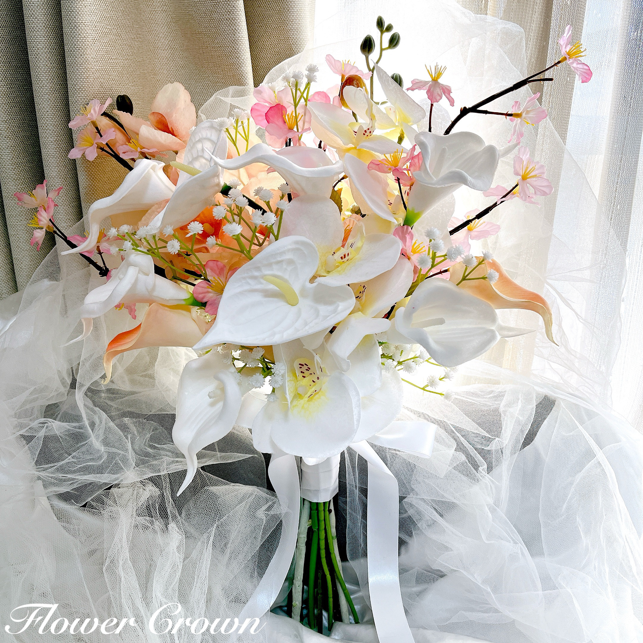 アーティフィシャルフラワーブーケ クラッチブーケ 結婚式 ウエディングブーケ ブライダル 桜ブーケ