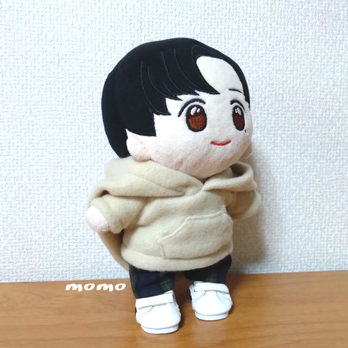ぬいぐるみ服 着せ替え 20cm フリースフーディー(ライトベージュ