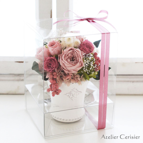 プリザーブドフラワー＜シャルロット SSサイズ＞くすみピンク バラ ミニアレンジ 【お祝い】 5枚目の画像