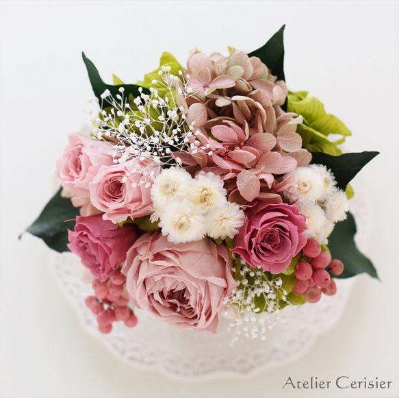 プリザーブドフラワー＜シャルロット SSサイズ＞くすみピンク バラ ミニアレンジ 【お祝い】 4枚目の画像