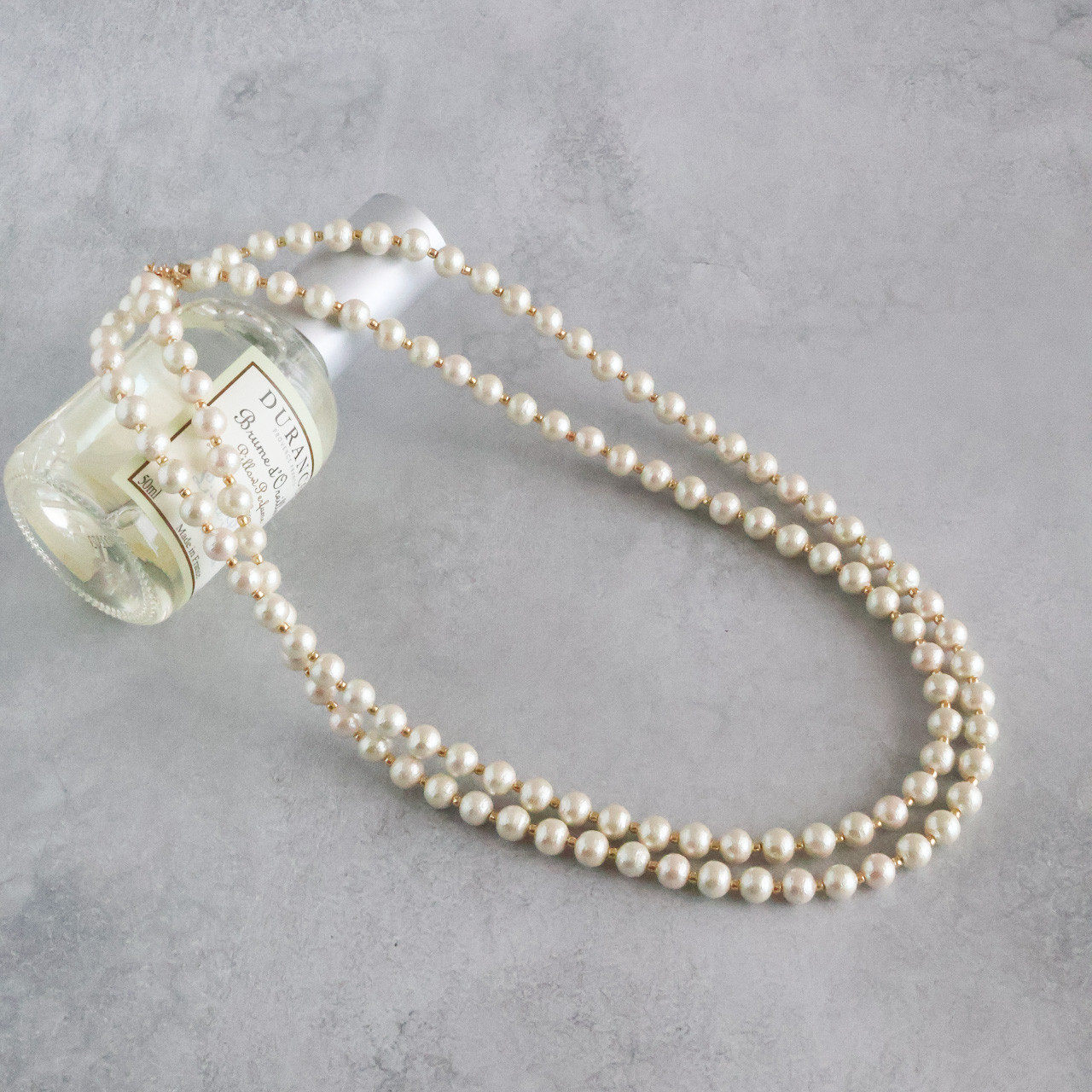 円らか ー コットンパールネックレス（6㎜玉 90㎝、ゴールド）