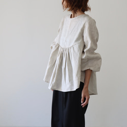 ヨーロッパリネンギャザーブラウス／上質なリネン100%ブラウス／ギャザーリボンチュニック／生成り 9枚目の画像