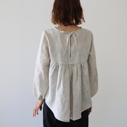 ヨーロッパリネンギャザーブラウス／上質なリネン100%ブラウス／ギャザーリボンチュニック／生成り 6枚目の画像