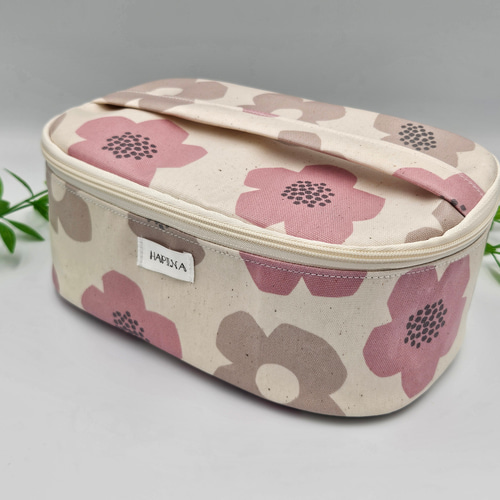 バニティ型ランチバッグ 花柄 ベージュ ピンク 北欧風 保温保冷 ランチ