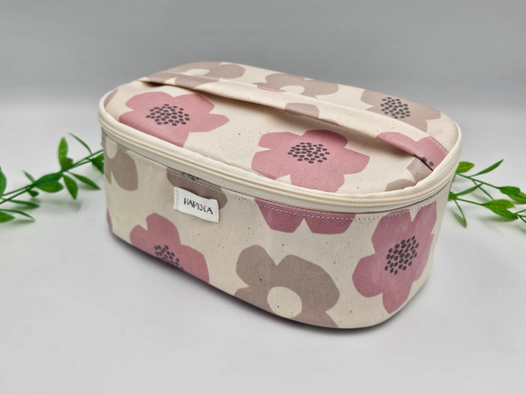 バニティ型ランチバッグ 花柄 ベージュ ピンク 北欧風 保温保冷 ランチ