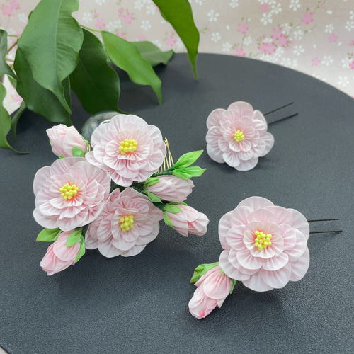 桜髪飾り 八重桜 卒業式髪飾り 成人式髪飾り つまみ細工 シルク ピンク