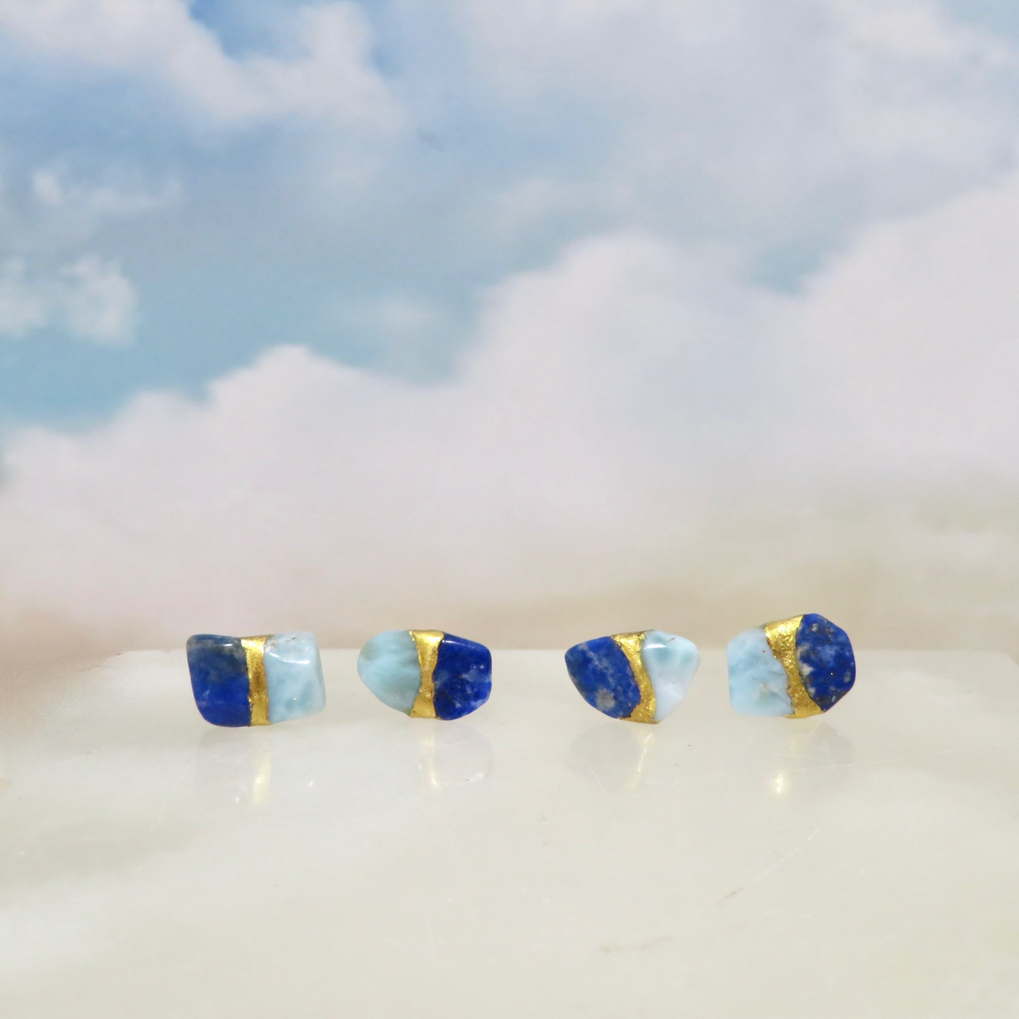 空のあお・海のあお◆ラピスラズリ×ラリマー／金継ぎピアス／M size