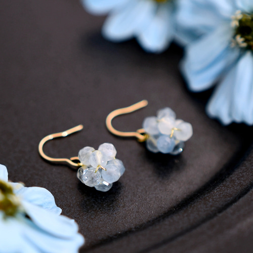 14kgf ピアス 】 アクアマリン 金平糖 実 3月誕生石 水色 ／ 誕生日