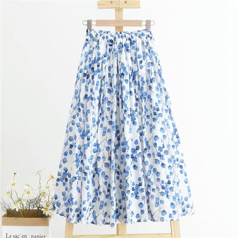 青色 裏地付き ギャザースカート ロングスカート ゴム仕様 母の日 ギフト