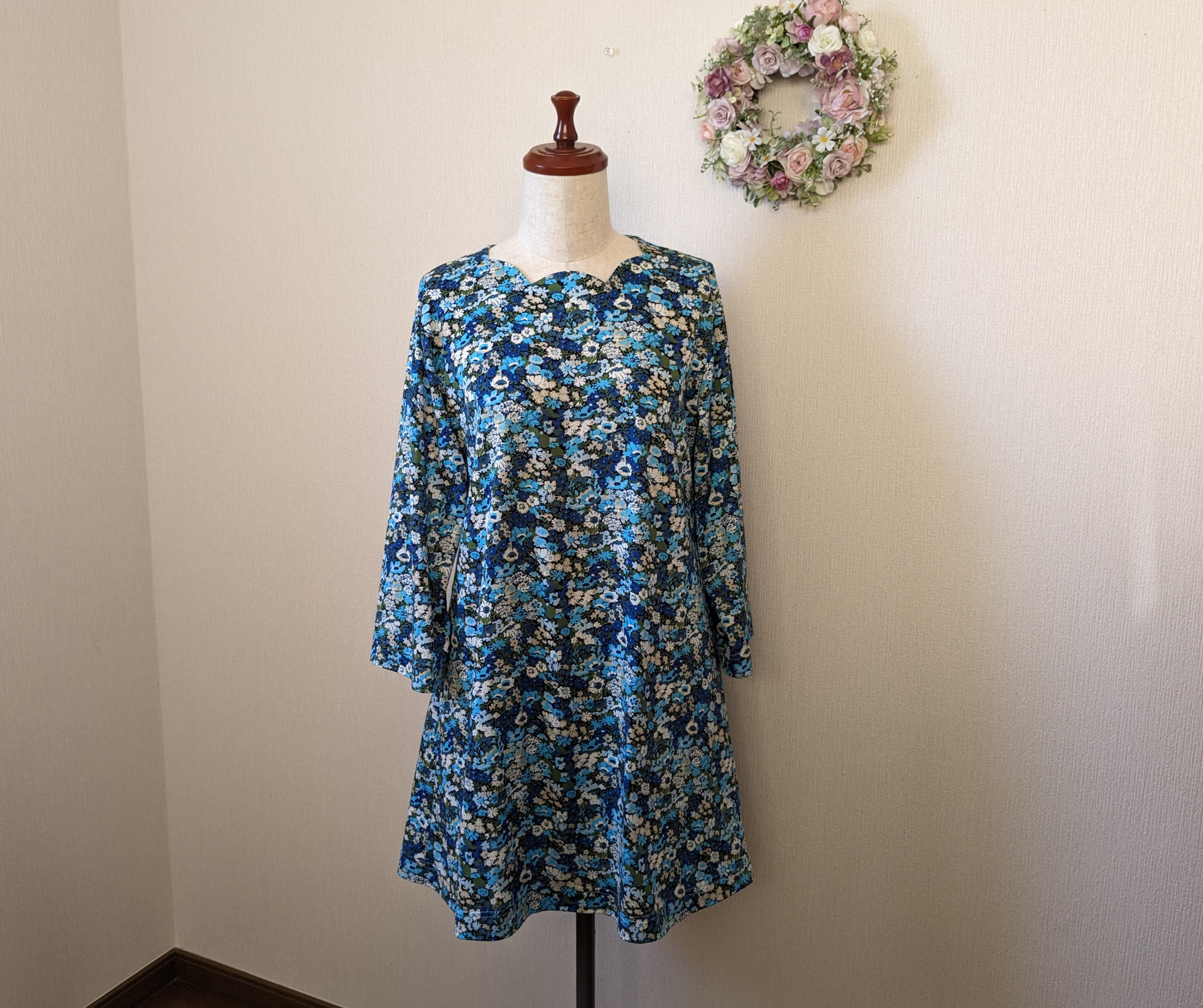 2025新柄続々　リバティソープシェラトンジャージ　Aライン花衿チュニック ご希望のリバティ柄&お客様サイズで製作します